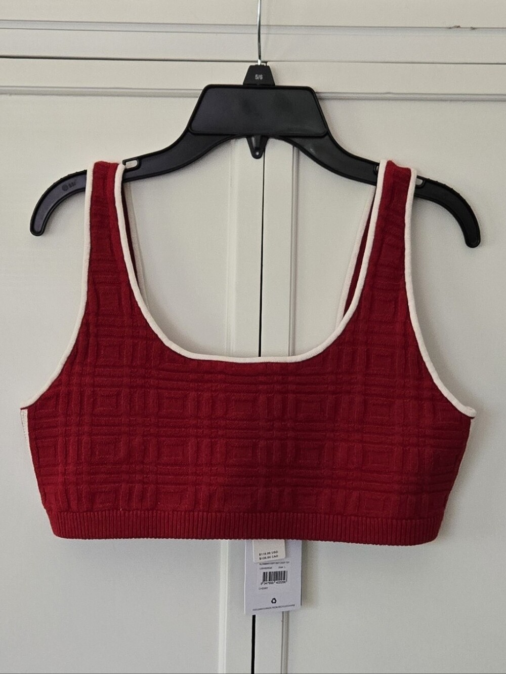 NWT The Upside Red Textured Cropped Tank Top with White Trim